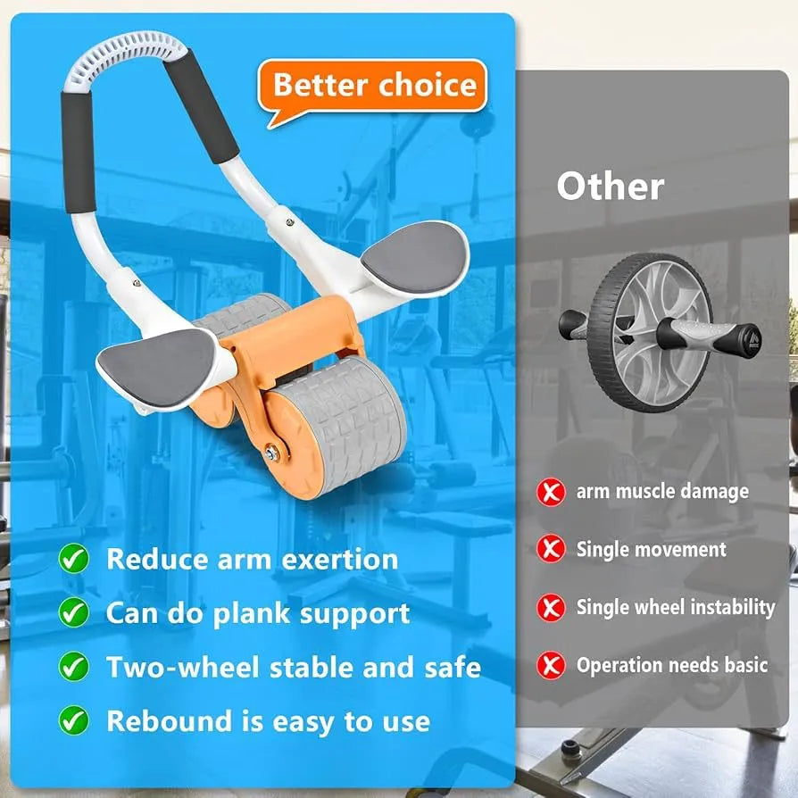 Automatic Rebound Abdominal Wheel with Elbow Support | Non-Slip Double Wheel Ab Exercise Roller
