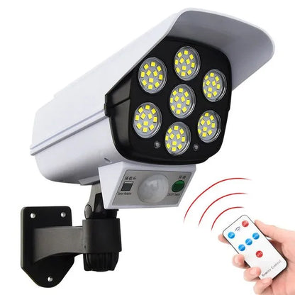 Premium 77 LED Solar Security Light with Motion Sensor - CCTV Camera Dummy Outdoor Garden Wall Lamp