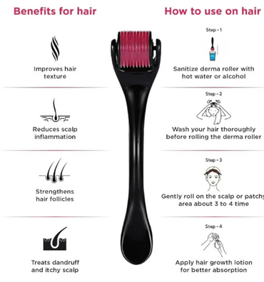 0.5Mm Titanium 540 Micro-Needle Derma Roller | Facial Care & Hair Growth Treatment Tool