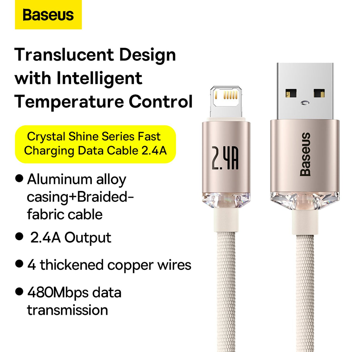 Baseus Crystal Shine Series 2.4A USB to Lightning Fast Charging Data Cable 480Mbps