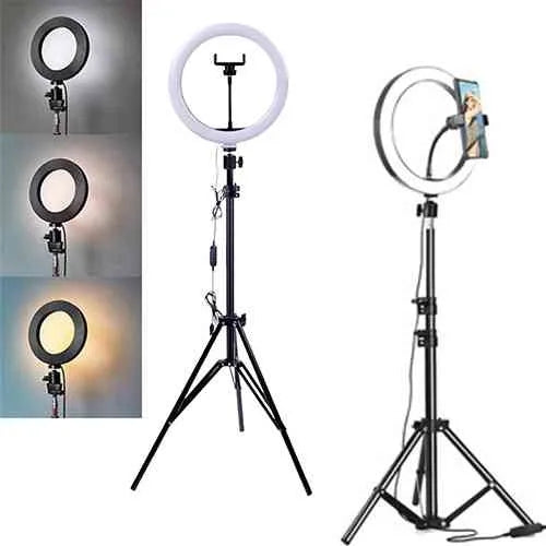10 Inch Selfie LED Ring Light with 7Ft Tripod & 360° Rotatable Phone Holder for TikTok, YouTube