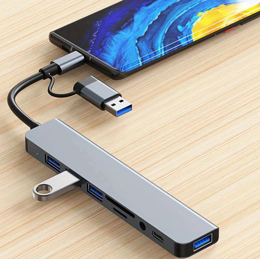 8 In 2 USB +Type C HUB Docking Station with 3.5Mm Audio Jack Adapter Micro SD Card Reader Laptop Tab