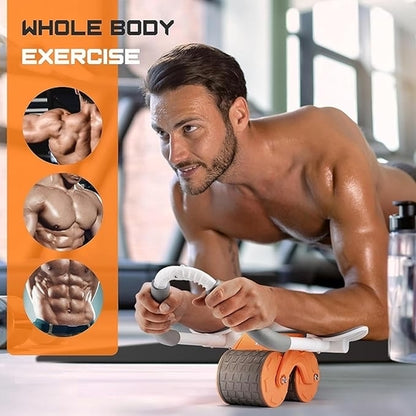 Advanced Abdominal Roller with Dual Wheel Design, Automatic Rebound Technology, Elbow Support