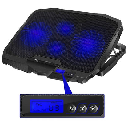 S18 Laptop Cooling Pad 12–16 Inch with 4 Fans, Adjustable Notebook Cooler Stand with Blue LED Light
