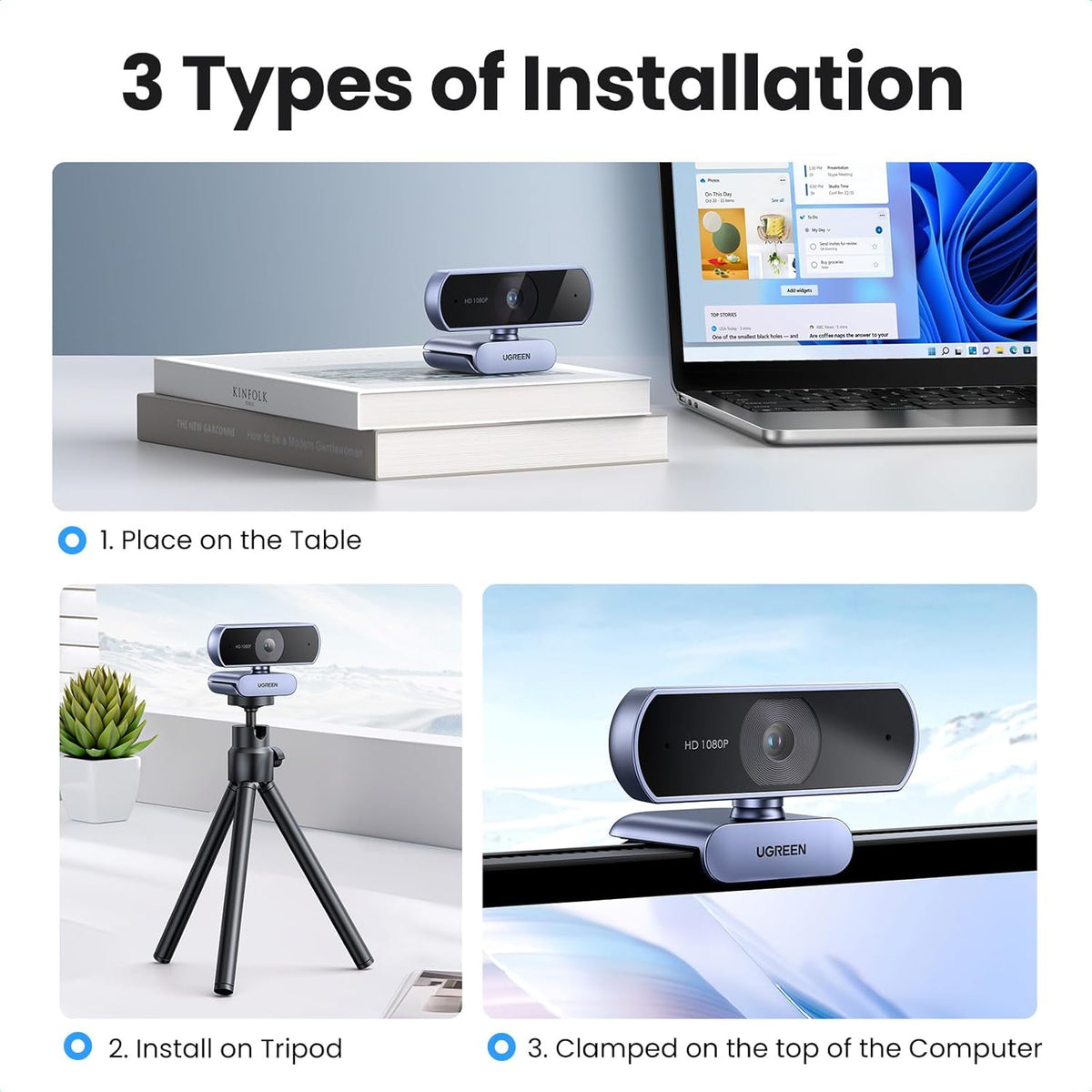 UGREEN 1080P Webcam with Microphone, Full HD USB Web Camera, Adjustable FOV, Noise-Canceling, Plug and Play  -15728