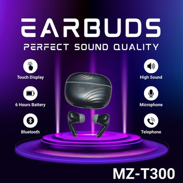 JBL MZ-T300 Wireless Earbuds – Sweat-Resistant, Super Bass, 30H Battery, Fast Pairing & Smart Touch