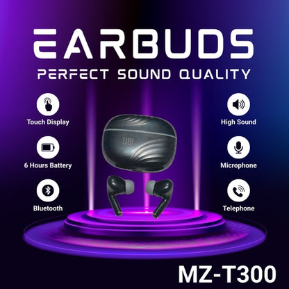 JBL MZ-T300 Wireless Earbuds – Sweat-Resistant, Super Bass, 30H Battery, Fast Pairing & Smart Touch