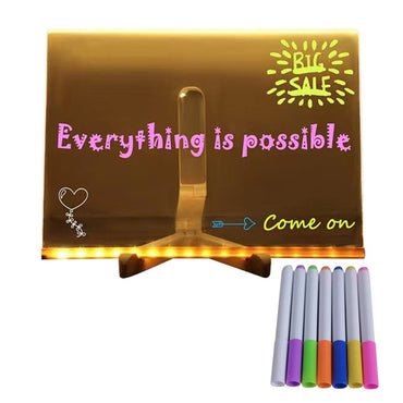Acrylic LED Writing Message Board Dry Erase Board Arts Doodle Notepad W/Light Up