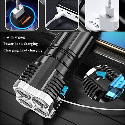 4 LED USB Rechargeable Flashlight with COB Side Light – 4 Modes, Waterproof ABS Torch for Camping