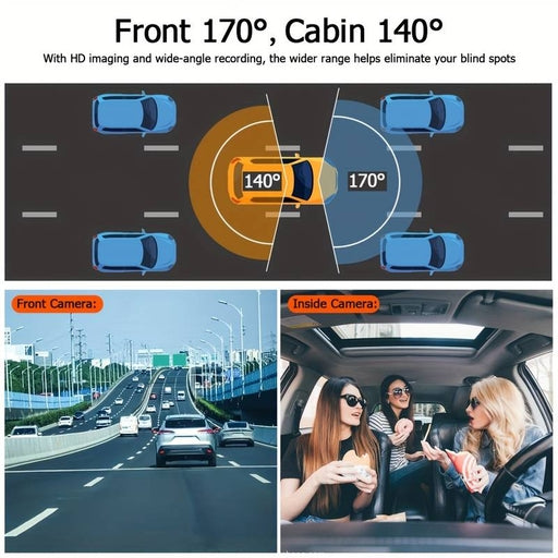 Dash Cam Front and Inside, HD 1080P Recording Car DVR Cam with 170° Wide Angle, Night Vision