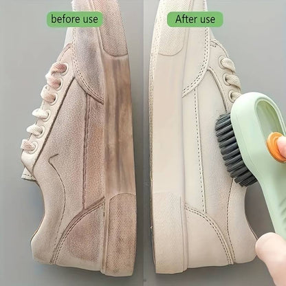 Multi-Functional Liquid Dispenser Shoe Brush with Soft Bristles, Plastic Handle, No Electricity Need