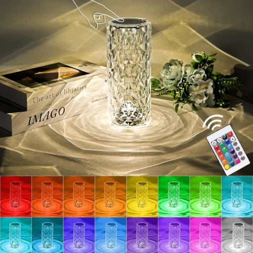 Crystal Rose Diamond Touch Lamp 16 Colors RGB USB Rechargeable with Remote Control
