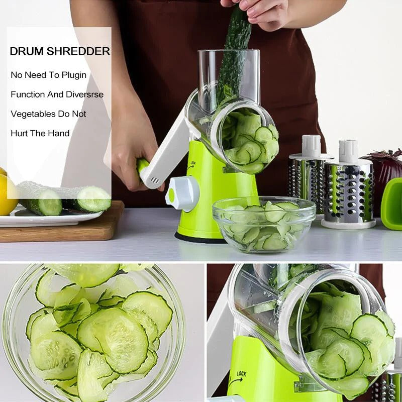 Tabletop Drum Grater Shredder Rotary with 3 Stainless Steel Rotary Blades