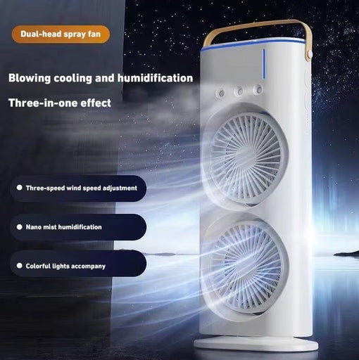 Double Ended Spray Fan with Mist Spray Function, USB Rechargeable Desk Fan