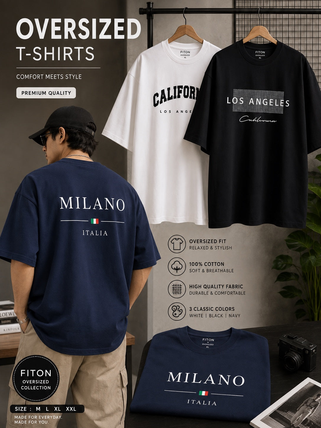 3 Pcs Value Pack Men's Oversized Baggy T-Shirts Pack