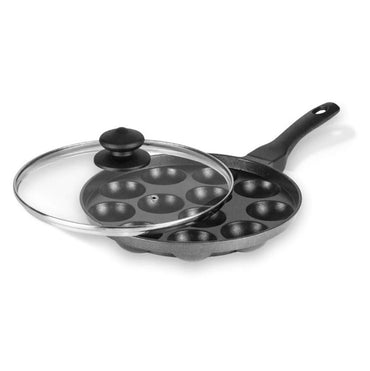 Pioneer 12-Cavity Non-Stick Grill Appam Pan with Glass Lid – Perfect for Soft & Crispy Appams