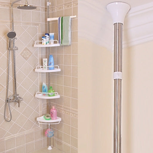 Adjustable 4-Tier Telescopic Bathroom Corner Shelf, Extendable Shower Storage Pole with Aluminum Rod