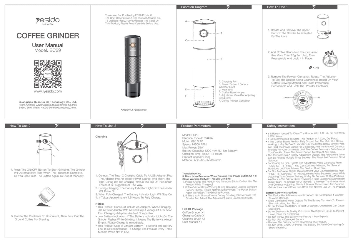 Yesido EC29 Portable Rechargeable Coffee Grinder