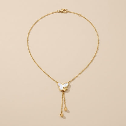 Sweet Romantic Butterfly Pearl Drop Tassel Necklace