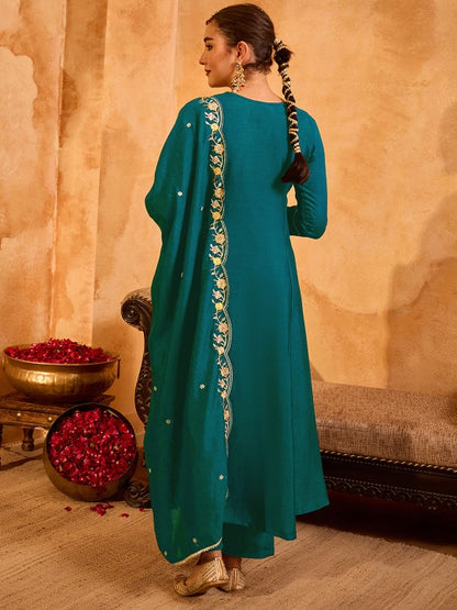 Women Ethnic Motifs Embroidered Regular Thread Work Kurta with Trousers & with Dupatta