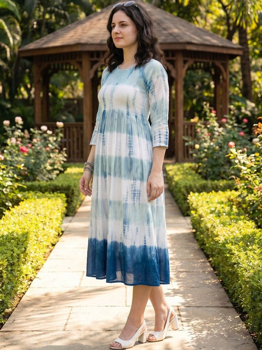 Tie and Dye Dyed a-Line Midi Dress