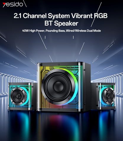 Yesido YSW41 40W 2.1 Channel System Colorful RGB Bluetooth Speaker Subwoofer