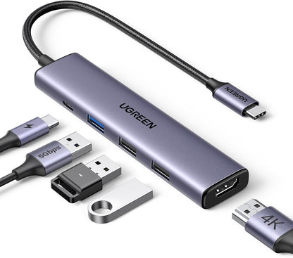 UGREEN USB C Hub 5 in 1 Multiport Adapter Revodok 105 4K HDMI, 100W Power Delivery, 3 USB-A Data Ports, USB C Hub - 15495