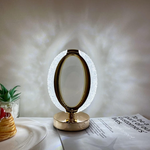 Oval Shape Crystal Lamp Cordless Luxury Lamp USB Rechargeable 3 Way Dimmable Touch Control
