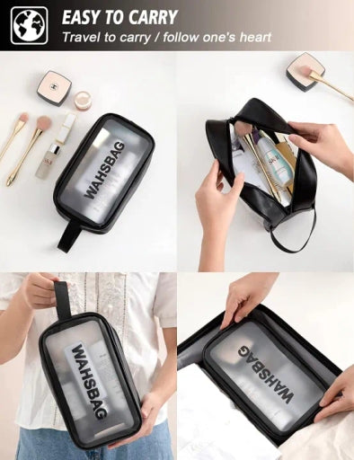 Clear Toiletry Bag, Waterproof Makeup Bag PVC Zippered Cosmetic Bag –Set Of 3