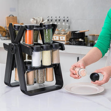 Rotating Spice Rack 18 Jars and Kitchen Labels Spinning Spice Rack Jar Organizer