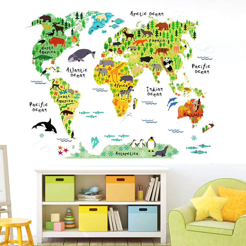 World Map Children Education Home Decoration animals tree bridge baby children cartoon bedroom room decor wall stickers removable kids nursery decal sticker Wall Decoration Stickers wall deco Mickey Balloon