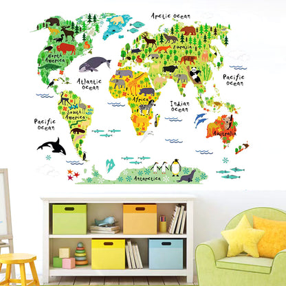 World Map Children Education Home Decoration animals tree bridge baby children cartoon bedroom room decor wall stickers removable kids nursery decal sticker Wall Decoration Stickers wall deco Mickey Balloon