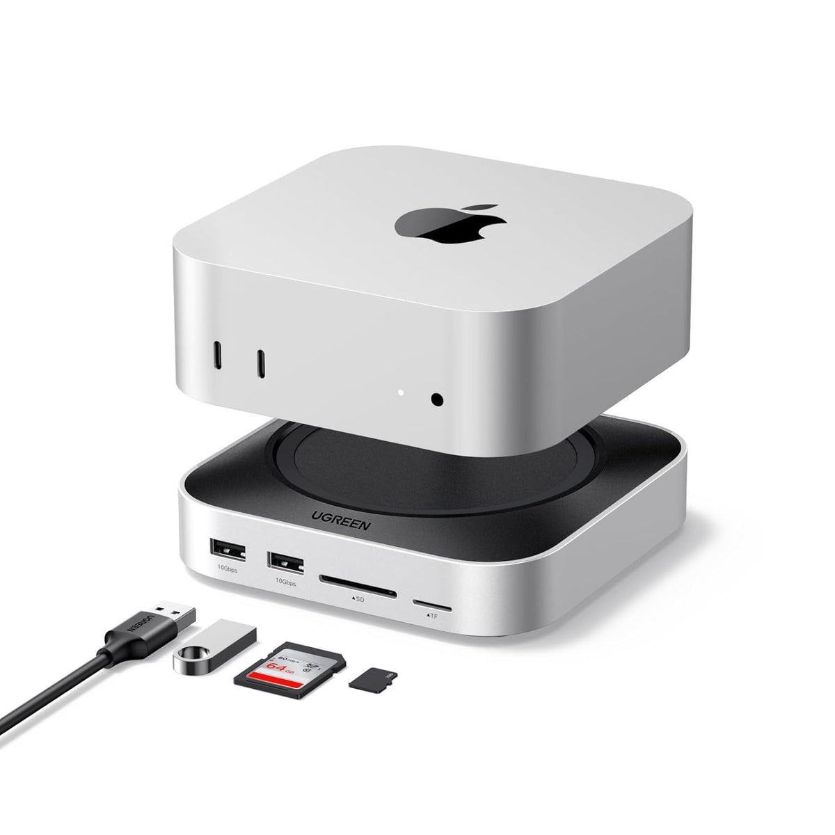 UGREEN 65487 Mac mini M4 Dock, 11-in-1 USB C Hub with 8TB M.2 NVMe Enclosure 10Gbps, 5X USB-A and 2X Type C Data Ports, SD/TF