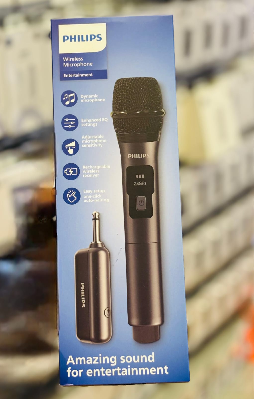 Philips Original Wireless Microphones , Dynamic Microphones with Adjustable Sensitivity & Rechargeable Receiver