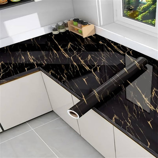 60Cm Kitchen Oil Sticker Self-Adhesive Marble Pattern Waterproof Cabinet Stove Countertop Wallpaper