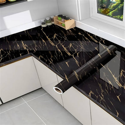 60Cm Kitchen Oil Sticker Self-Adhesive Marble Pattern Waterproof Cabinet Stove Countertop Wallpaper