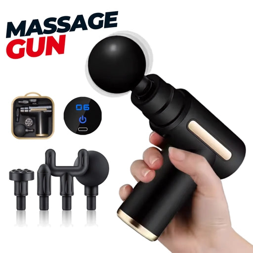 Massage Gun | Portable Rechargeable Muscle Massager | 6 Adjustable Speeds & 4 Heads