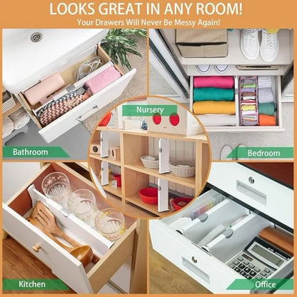 Adjustable Drawer Dividers – Retractable Plastic Organizers for Home & Office Storage