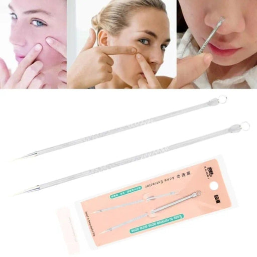 2PCS Double-Sided Stainless Steel Blackhead & Acne Remover Comedone Extractor Set