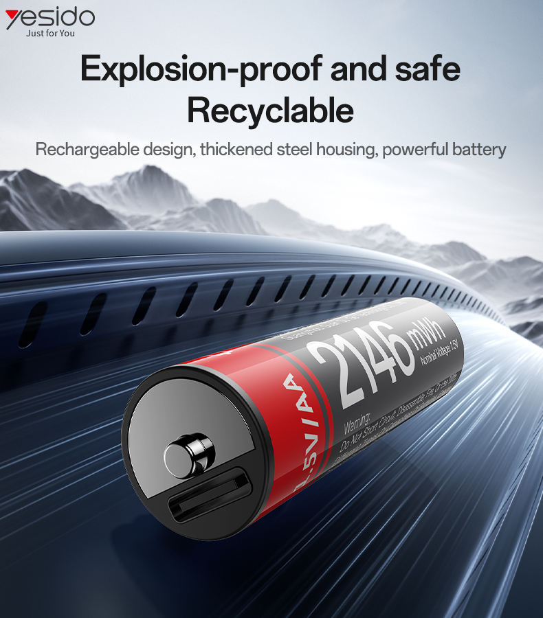Yesido YP88 1.5V AA Type-C Rechargeable Lithium-ion Battery Pack – 4 Pcs For Digital Camera , Wireless Mic , Mouse , Keyboard etc...