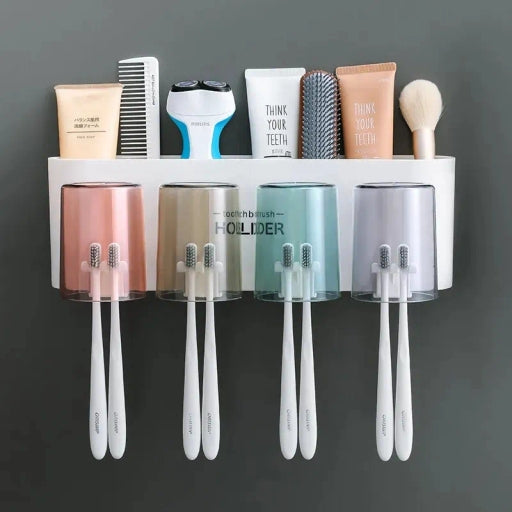 Family Toothbrush Holder Wall Mounted with 4Cups , Kids Favorite Candy Toothbrush Holders