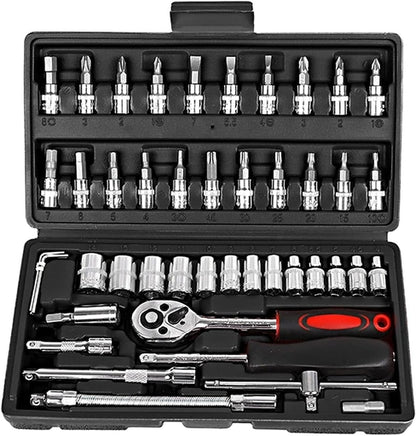 46PCS 1/4 Inch Drive Socket Set,Metric Ratchet Wrench Set with 4-14Mm