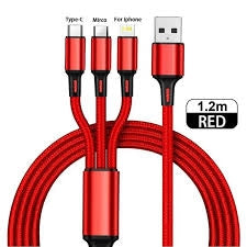 Lovebay 3-in-1 USB Fast Charging Cable | Type-C, Micro USB & IOS |Nylon Braided Multi-Charging Cable