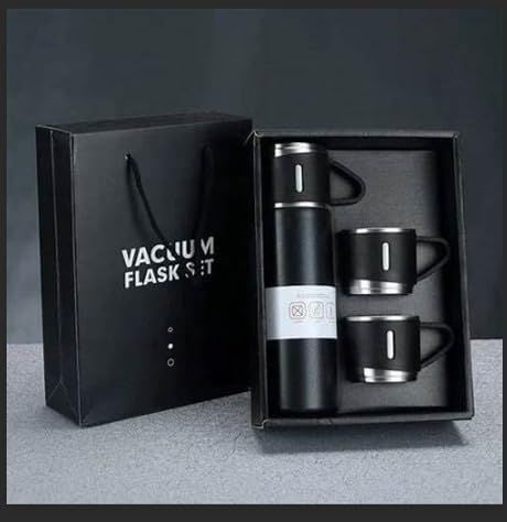 500Ml Stainless Steel Vacuum Flask Gift Set with 3 Mugs
