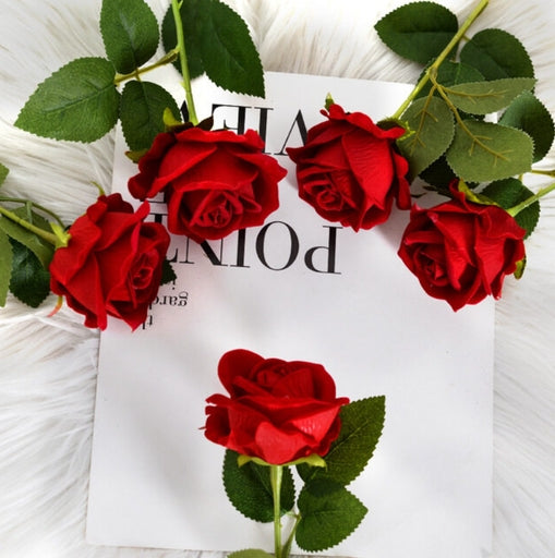 Artificial Rose Flower Red Silk Roses with Stem Wedding Party Home Decoration Fake Flowers