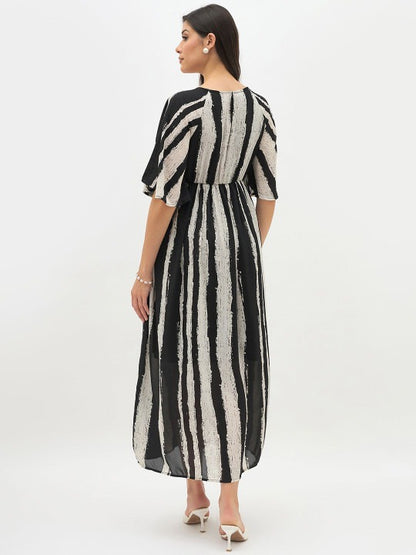 Print Batwing Sleeve Georgette a-Line Midi Dress