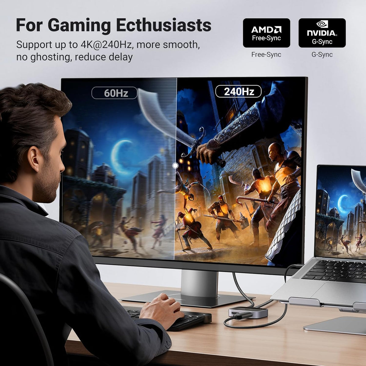 UG DisplayPort Switch 8K DP 1.4 Bidirectional Display Port Splitter 2 in 1 Out Supports 8K@30Hz 4K@240Hz Free-Sync G-sync for PC Host Monitor Laptop with 1 DP Cable and 1 USB-C Cable