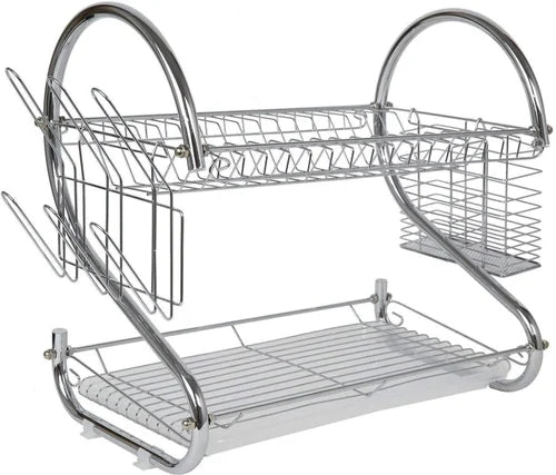 2 Layer Kitchen Dish Drainer Organizer Storage Rack Stainless Steel, Size: Standard