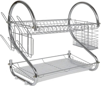 2 Layer Kitchen Dish Drainer Organizer Storage Rack Stainless Steel, Size: Standard