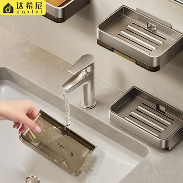 Wall-Mounted Self-Adhesive Soap Holder | Draining Plastic Soap Dish Tray
